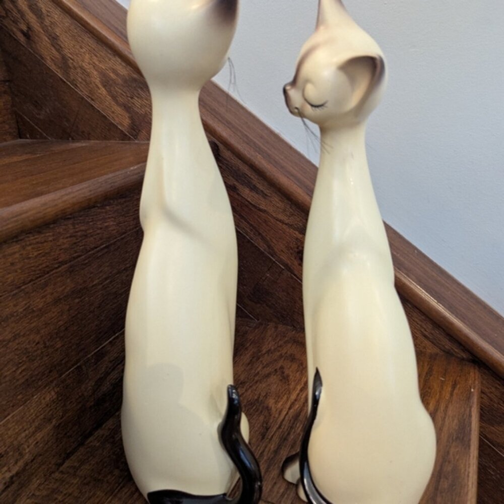 Vintage Norcrest Japan Siamese Long Neck Cats 1950s Tall Porcelain Cat Figurines - Picture 4 of 14